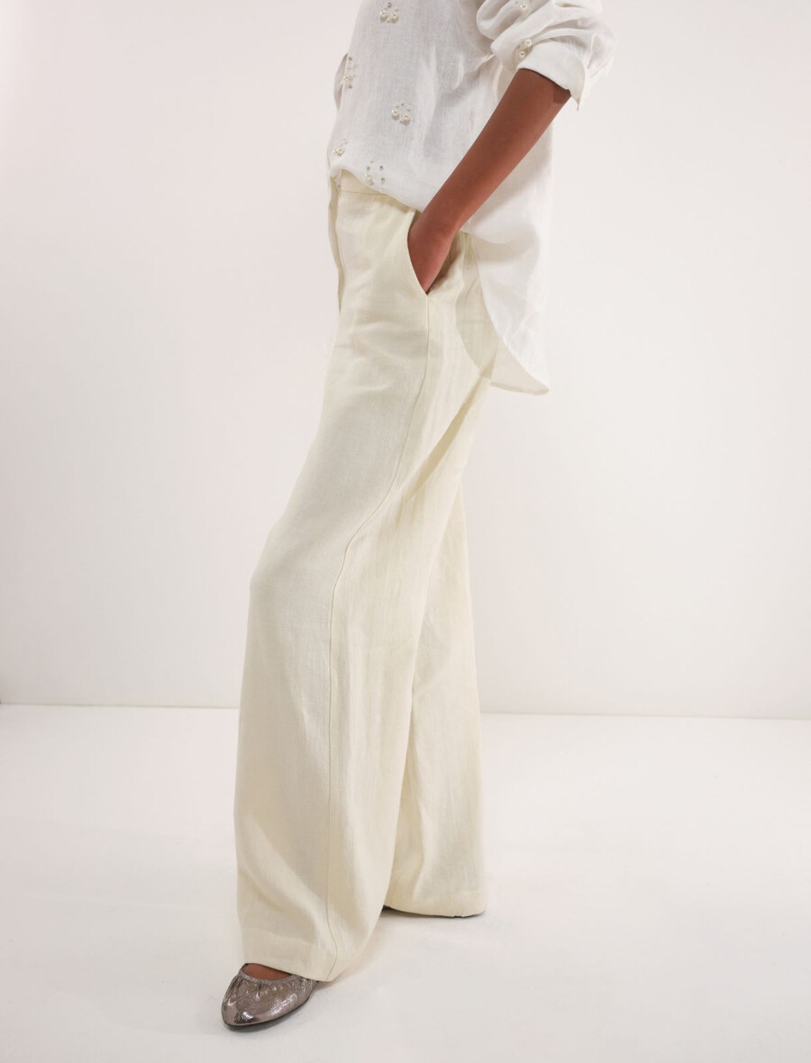 leinen- und baumwollhose - creme