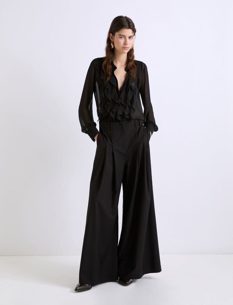 stretch-hose mit weitem bein - schwarz