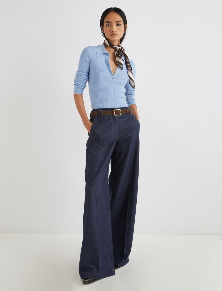 weit geschnittene stretch-baumwollhose - marineblau