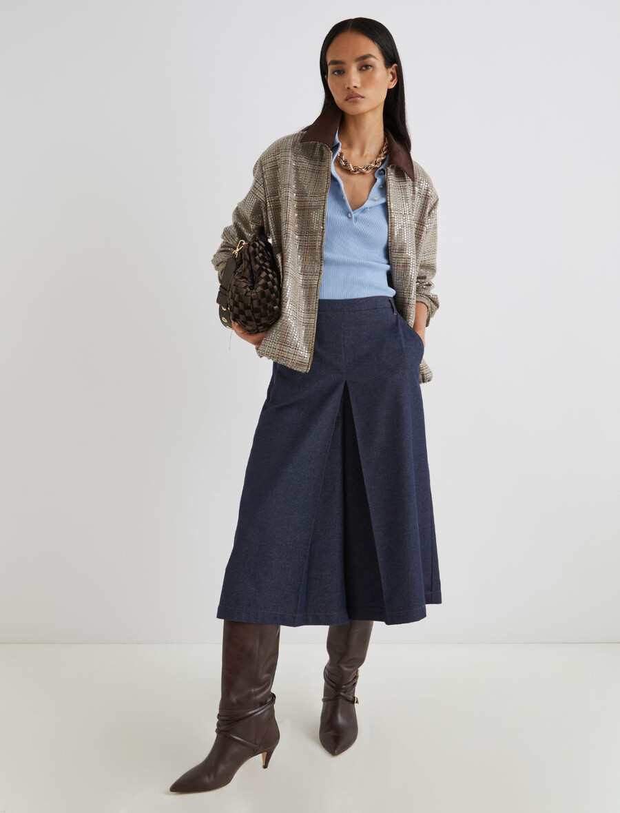hochgeschnittene culottes aus stretch-baumwolle – marineblau