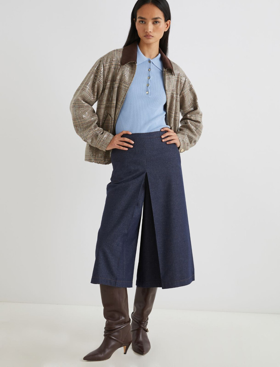 hochgeschnittene culottes aus stretch-baumwolle – marineblau