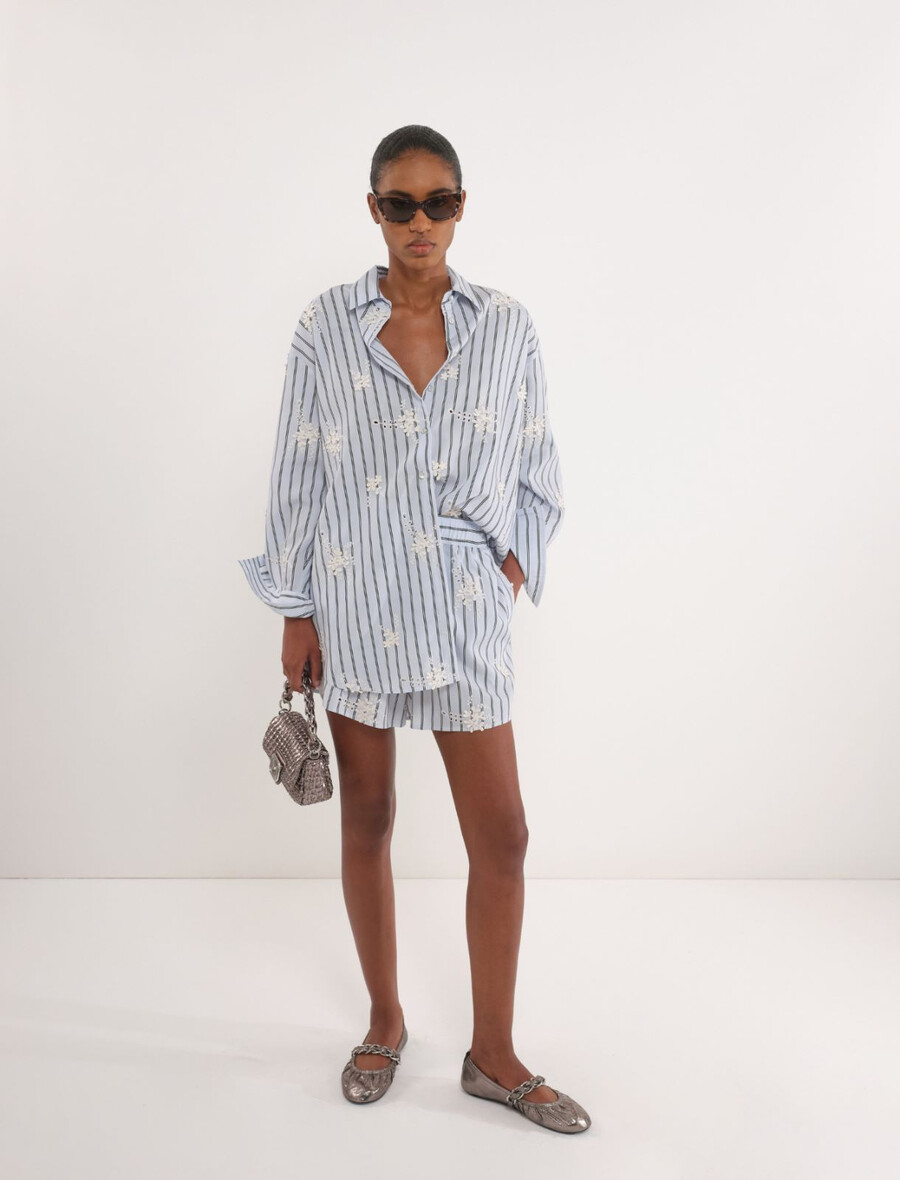 shorts aus popeline mit elastischem bund – hellblau